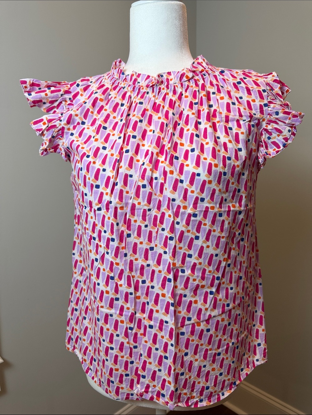 THML Pink Multi-Color Ruffle Sleeve Blouse. Size Small.